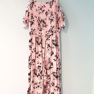 Cold shoulder pink floral maxi romper